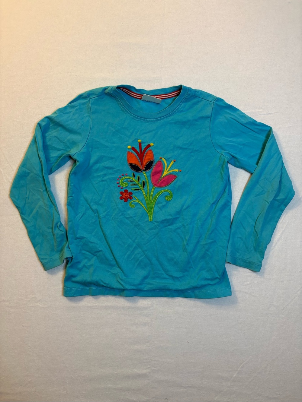 Hanna Andersson Turquoise Long Sleeve Tee with Embroidered Tulips